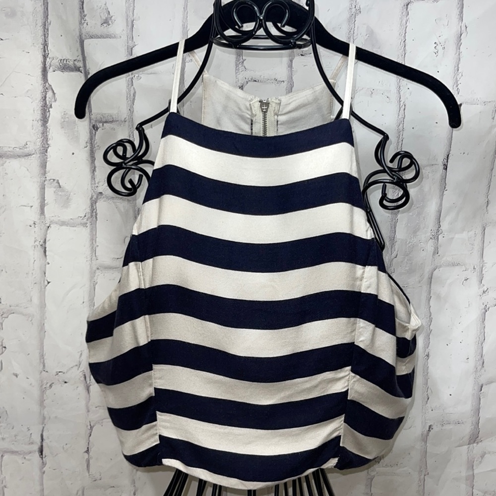 Abercrombie & Fitch Cropped Tank Top Racer Full Zip Back Broad Striped